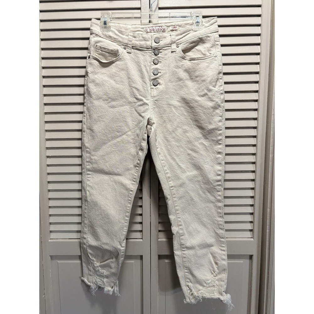 Indigo - Rein Tan Curvy‎ Crop Raw Hem Button Fly Denim Jeans Size 11 Mid Rise